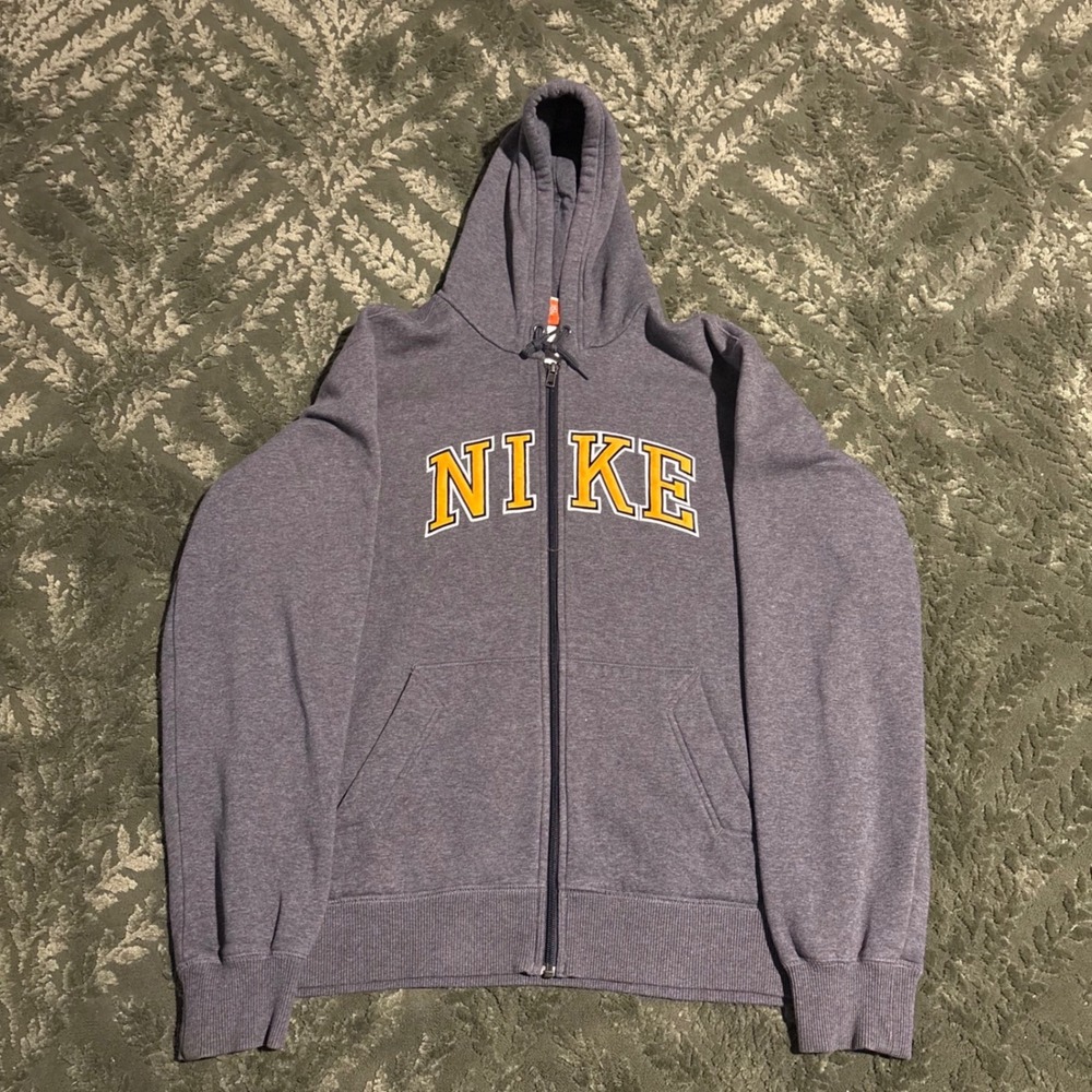 Vintage Y2K Nike Full Zip Hoodie Grey Yellow Spellout Y2K Mens Large